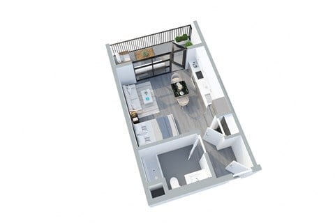 Floor plan for studio, 1 bath, 385 sqft